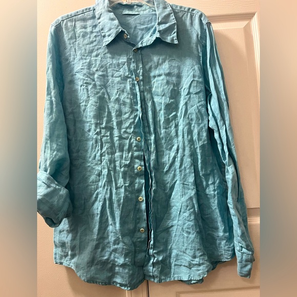 CP Shades turquoise 💯 linen button up xl - Picture 1 of 5